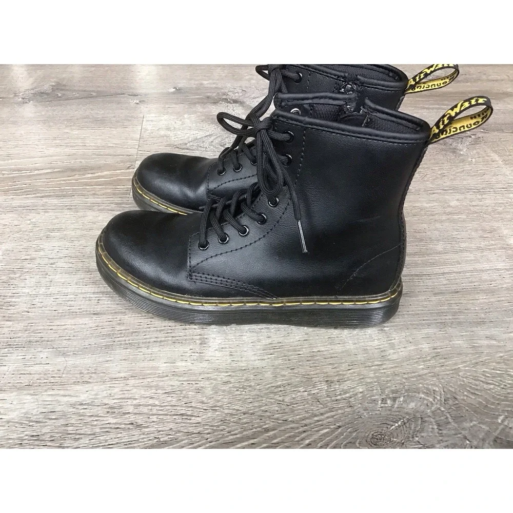 Doc Martens Zavala J Leather Combat Boots Black Kids Size 3 Youth Boot Dr.